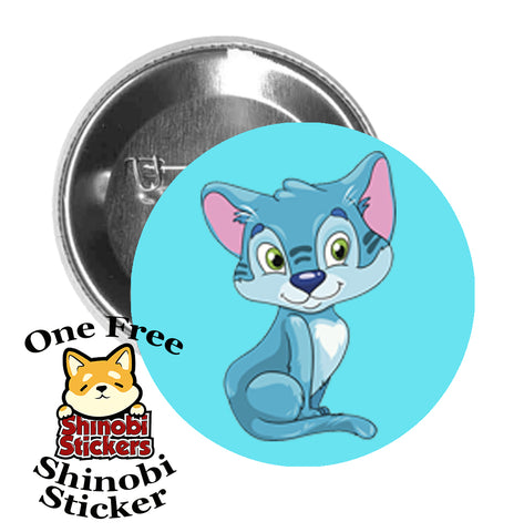 Round Pinback Button Pin Brooch Sweet Blue Mouse Fox Furry Mammal Cartoon Light Blue