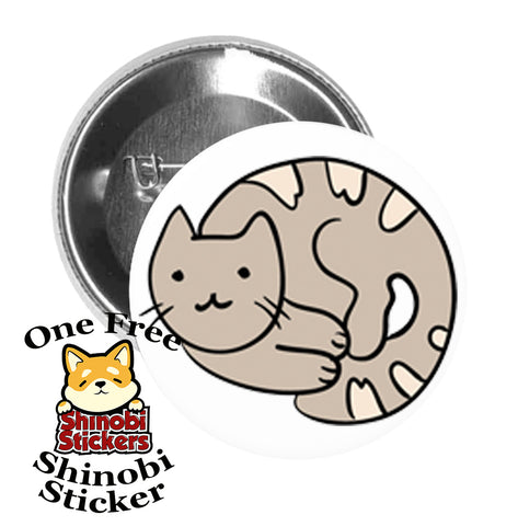 Round Pinback Button Pin Brooch Sweet Cozy Kitty Cat Curled Up