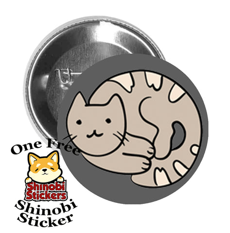 Round Pinback Button Pin Brooch Sweet Cozy Kitty Cat Curled Up Grey