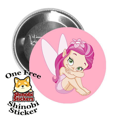 Round Pinback Button Pin Brooch Sweet Cute Pink Kids Garden Fairy Cartoon Pink