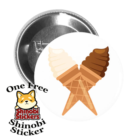 Round Pinback Button Pin Brooch Sweet Delicious Vanilla And Chocolate Ice Cream Cones Cartoon