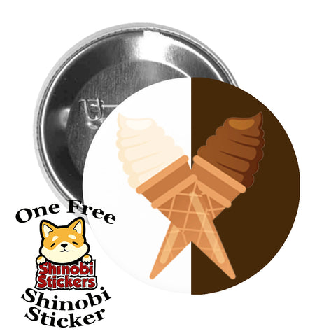 Round Pinback Button Pin Brooch Sweet Delicious Vanilla And Chocolate Ice Cream Cones Cartoon Duel
