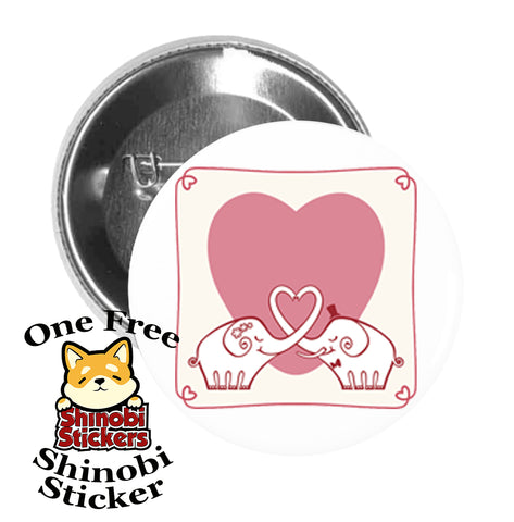Round Pinback Button Pin Brooch Sweet Elephant Newlywed Bride and Groom Heart Love Cartoon Icon