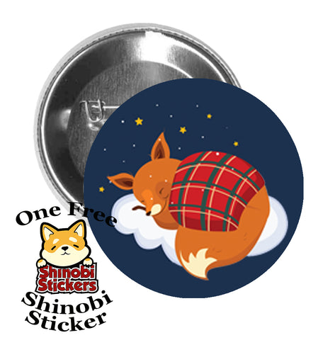Round Pinback Button Pin Brooch Sweet Fox Sleeping on Cloud
