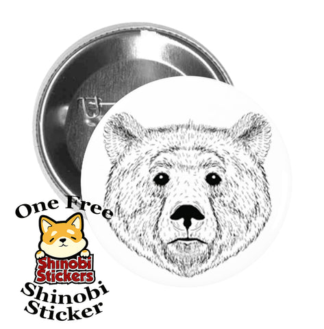 Round Pinback Button Pin Brooch Sweet Friendly Furry Bear