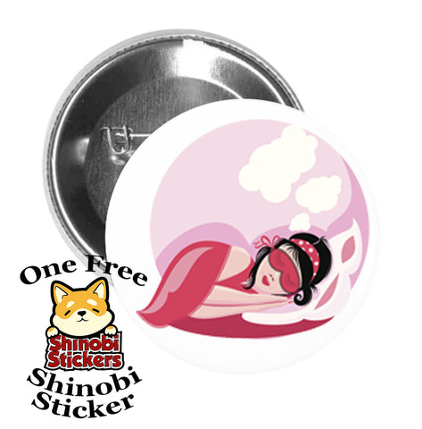 Round Pinback Button Pin Brooch Sweet Girly Beauty Rest Cartoon Pink Icon