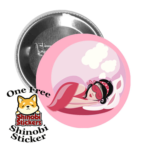 Round Pinback Button Pin Brooch Sweet Girly Beauty Rest Cartoon Pink Icon Pink