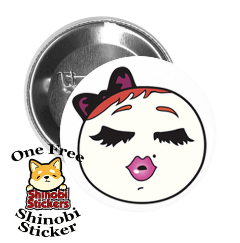 Round Pinback Button Pin Brooch Sweet Girly Make Up Face Cartoon Emoji