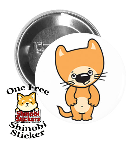 Round Pinback Button Pin Brooch Sweet Happy Kitty Cat Cartoon Emoji - Orange Cat Head Tilt
