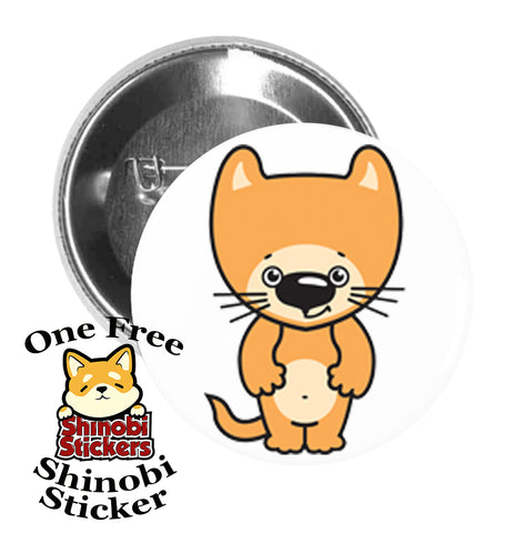 Round Pinback Button Pin Brooch Sweet Happy Kitty Cat Cartoon Emoji - Orange Cat Smirk