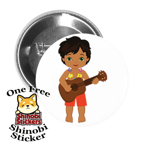 Round Pinback Button Pin Brooch Sweet Hawaiian Polynesian Island Kid Cartoon - Boy