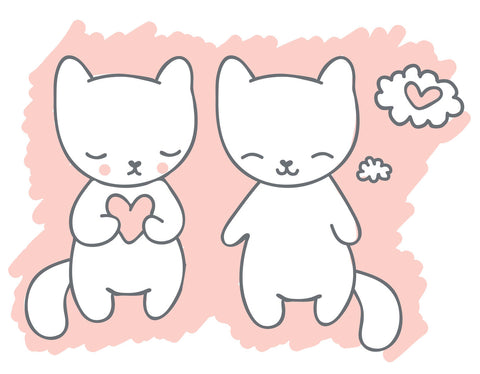 Sweet Pink Kitty Cat Kitten Couple in Love Vinyl Decal Sticker