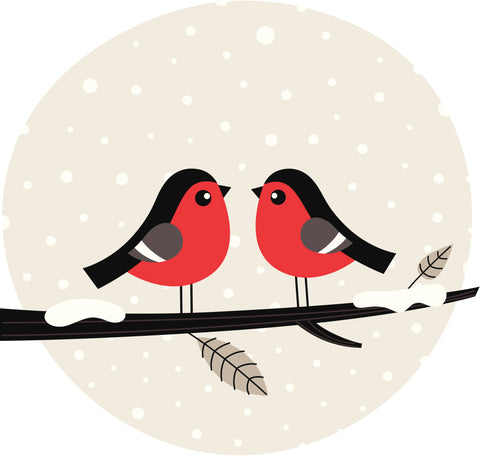 Sweet Red Bird Couple on Snowy Winter Vinyl Decal Sticker