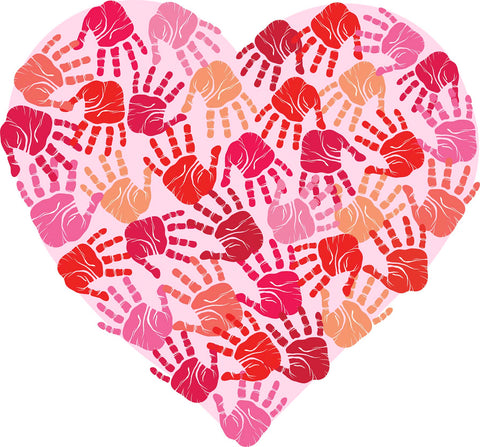 Sweet Romantic Valentines Day Heart Cartoon Icon - Handprints Vinyl Decal Sticker