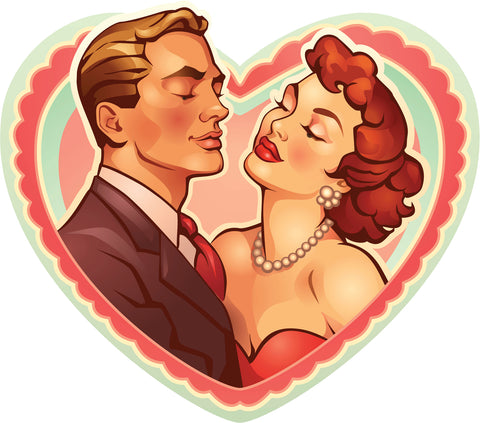 Sweet Vintage Fifties Elegant Valentine Heart Cartoon Vinyl Decal Sticker