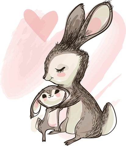 Sweet Watercolor Baby Bunny Rabbit and Mother Cartoon Vinyl Decal Sticker