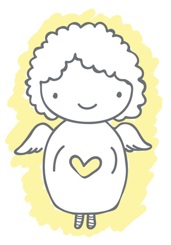 Sweet Yellow Little Angel Girl with Heart Vinyl Decal Sticker