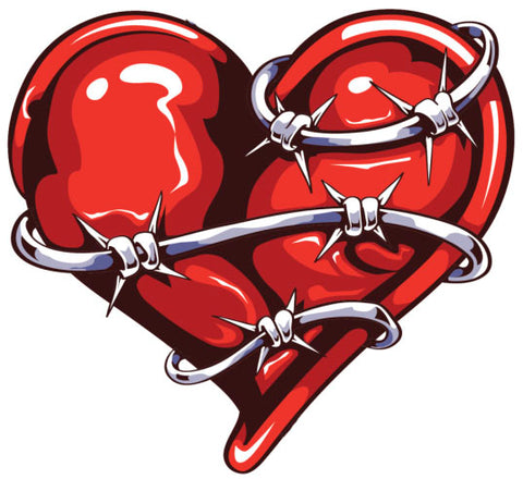 TATTOO STYLE BARBED WIRE HEART RED GREY BLACK WHITE Vinyl Decal Sticker