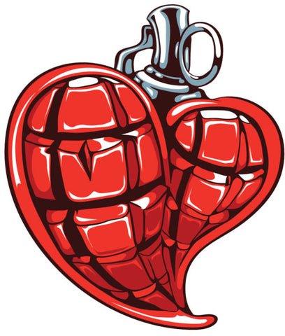 TATTOO STYLE GRENADE HEART WITH PIN RED GREY BLACK WHITE Vinyl Decal Sticker
