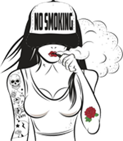 Tatted Vape Girl with No Smoking Trucker Hat Vinyl Decal Sticker