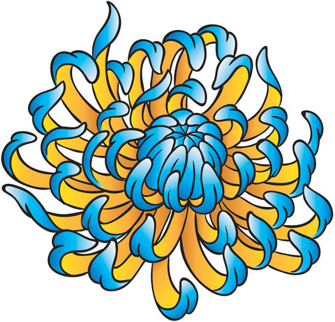 Tattoo Style Blue Chrysanthemum Mum Flower Vinyl Decal Sticker