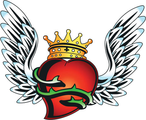 Tattoo Style Old School Heart with Wings and Crown Vinyl Decal Sticker