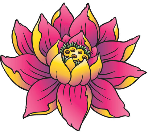 Tattoo Style Pink and Yellow Lotus Flower Vinyl Decal Sticker