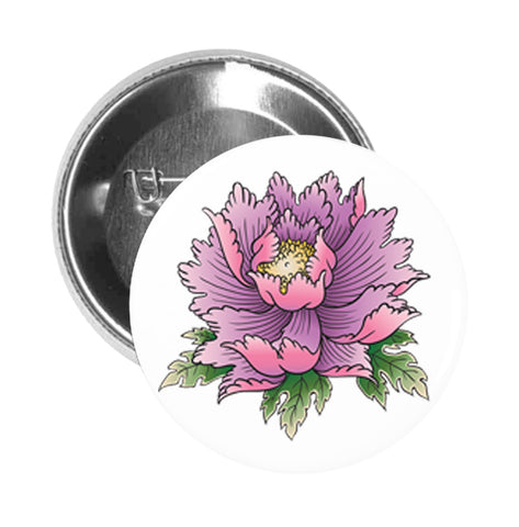 Round Pinback Button Pin Brooch Tattoo Style Purple Orchid Flower 4