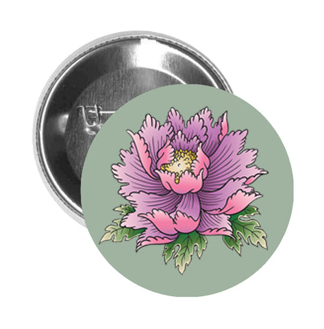 Round Pinback Button Pin Brooch Tattoo Style Purple Orchid Flower 4 - Sage