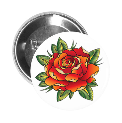 Round Pinback Button Pin Brooch Tattoo Style Red Rose Flower 5