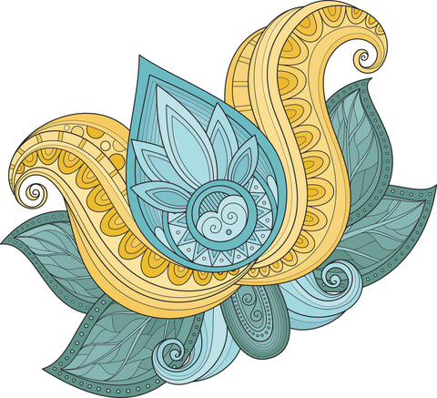 Teal and Gold Paisley Flower Vinyl Decal Sticker