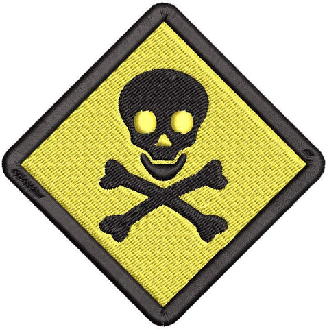 Iron on / Sew On Patch Applique Toxic Skull and Cross Bones Signage Embroidered Design