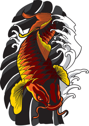 Traditional Japanese Koi Fish Tattoo Style Drawing Vinyl Decal Sticker