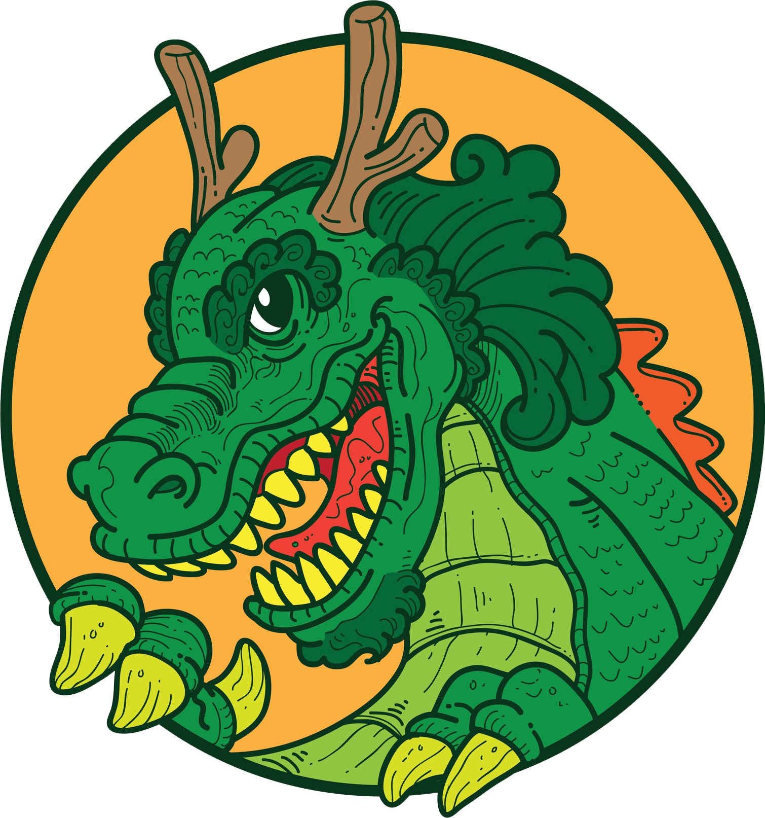 Traditional Retro Vintage Green Dragon Cartoon Icon Vinyl Decal Sticker