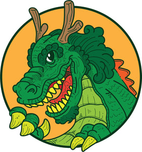 Traditional Retro Vintage Green Dragon Cartoon Icon Vinyl Decal Sticker
