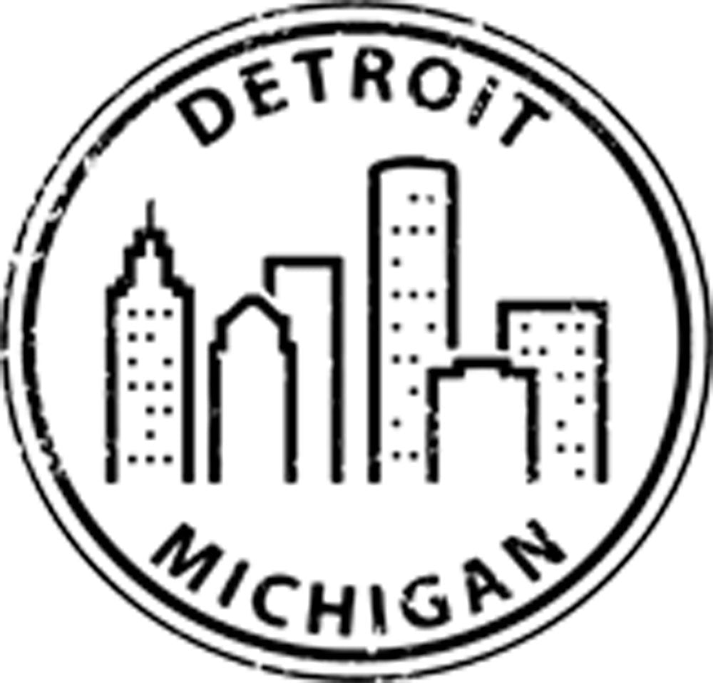 US Cityscapes Stamp Famous Landmarks America Travel Cartoon - Detroit Vinyl Decal Sticker