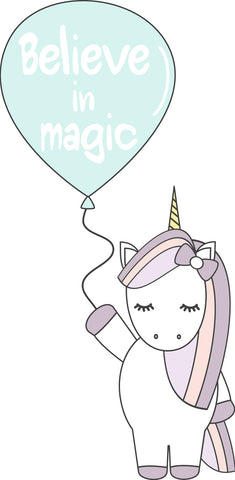 Unicorn with Believe in Magic Balloon Cartoon Decal Sticker