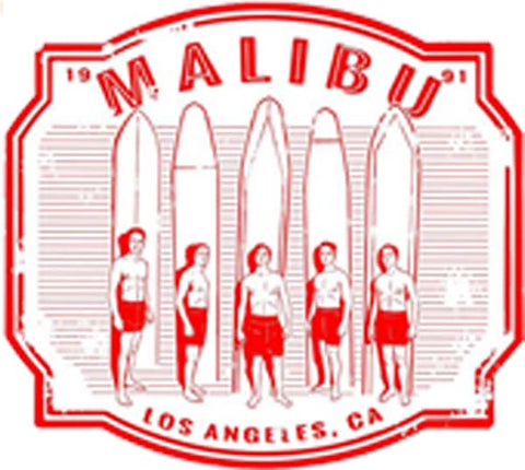 Vintage California City Tourist Souvenir Stamp Logo Cartoon Art - Malibu Surfers Vinyl Decal Sticker