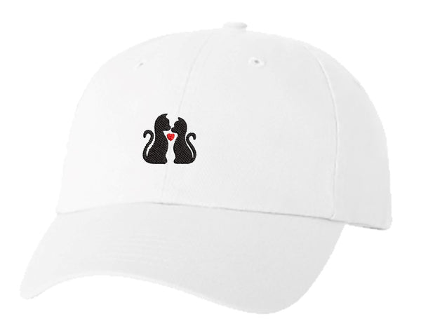 Unisex Adult Washed Dad Hat Pretty Glowing Black Kitty Cat Couple Cartoon Embroidery Sketch Design