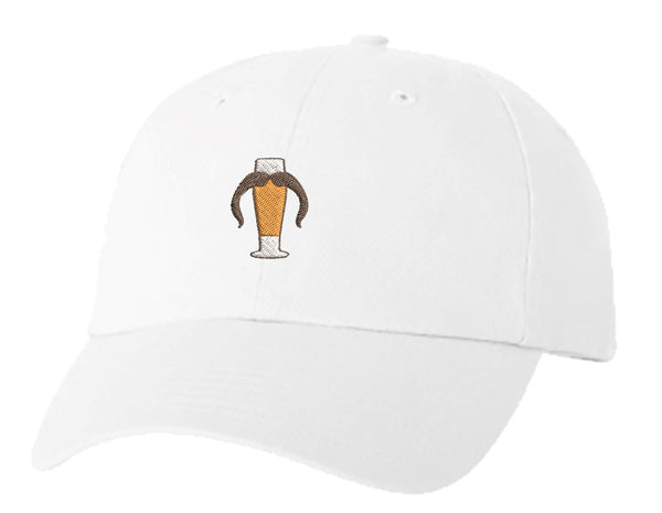 Unisex Adult Washed Dad Hat Pilsner Beer Glass with Horseshoe Mustache Manly Brewery Drink Funny Symbol Icon Cartoon Embroidery Sketch Design