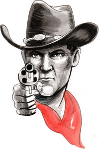 Wild West Man Cowboy With Gun Revolver Watercolor Sketch Artwork Vinyl Decal Sticker