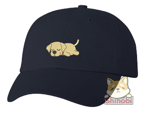 Unisex Adult Washed Dad Hat Cute Sleepy Lazy Labrador Puppy Dog Cartoon - Labrador Embroidery Sketch Design