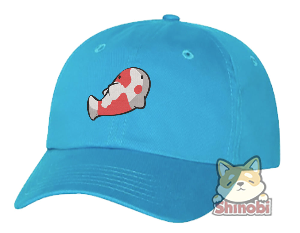 Unisex Adult Washed Dad Hat Adorable Kawaii Koi Fish Cartoon Drawing #2 Embroidery Sketch Design