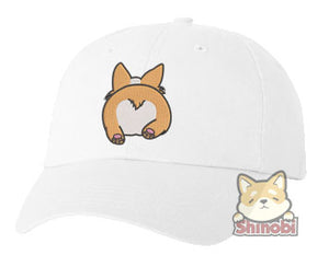 Unisex Adult Washed Dad Hat Cute Fat Shiba Inu Fox Puppy Dog Trotting Prancing Kawaii Cartoon Emoji - Puppy Embroidery Sketch Design