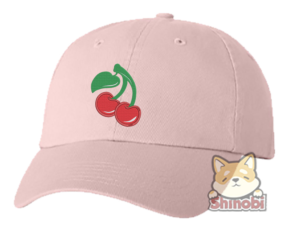 Unisex Adult Washed Dad Hat Twin Cherries with Heart Leaf Clipart Cartoon Emoji Embroidery Sketch Design