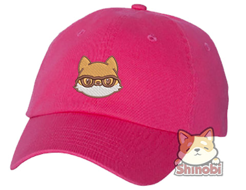 Unisex Adult Washed Dad Hat Adorable Kawaii Fox Emoji Cartoon #1 - Nerdy Embroidery Sketch Design