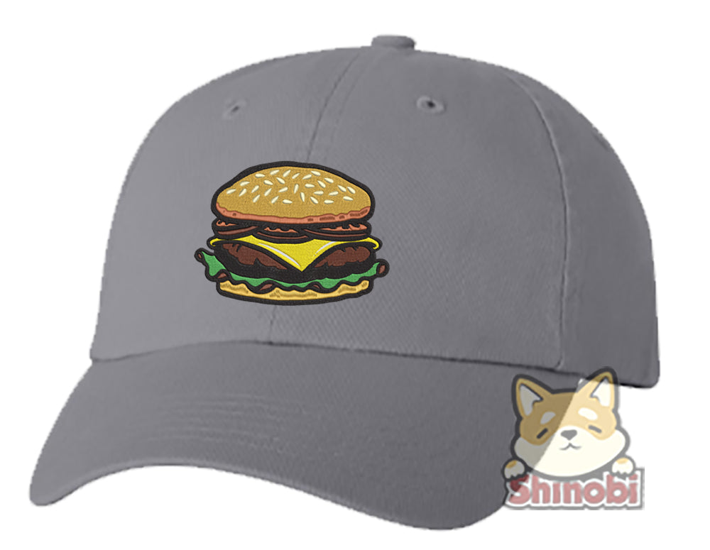 Unisex Adult Washed Dad Hat Yummy Sesame Cheese Burger Cartoon Embroidery Sketch Design