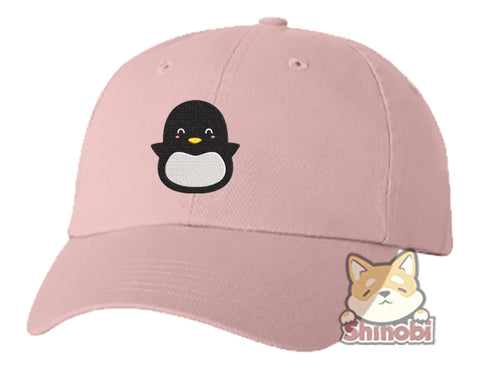 Unisex Adult Washed Dad Hat Cute Happy Kawaii Animal Character - Penguin Embroidery Sketch Design