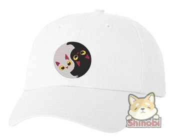 Unisex Adult Washed Dad Hat Adorable Cute Kawaii Ying And Yang Black And White Cats Cartoon Embroidery Sketch Design