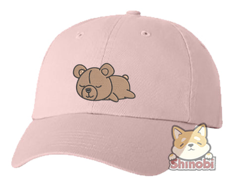 Unisex Adult Washed Dad Hat Cute Sleepy Lazy Teddy Bear Cartoon - Teddy Bear Embroidery Sketch Design